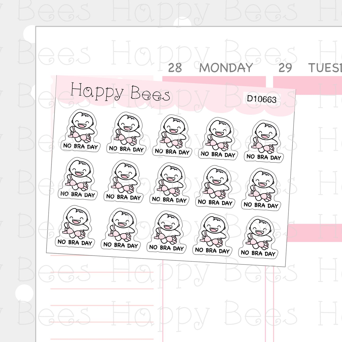 No Bra Day Doodles - Cute Fun Planner Stickers D10663