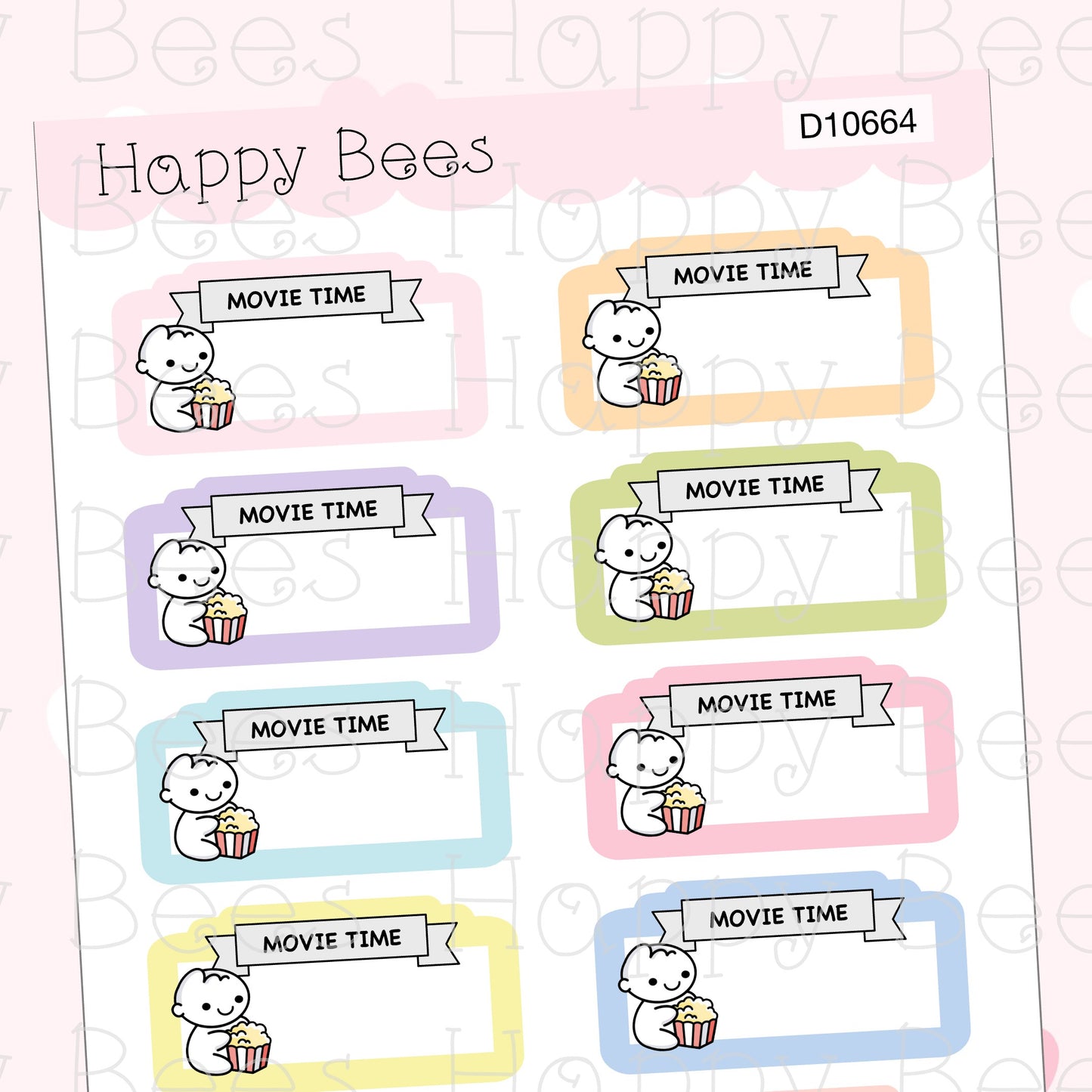 Movie Time Boxes - Cute Doodles Hobonichi Cousin Planner Stickers D10664