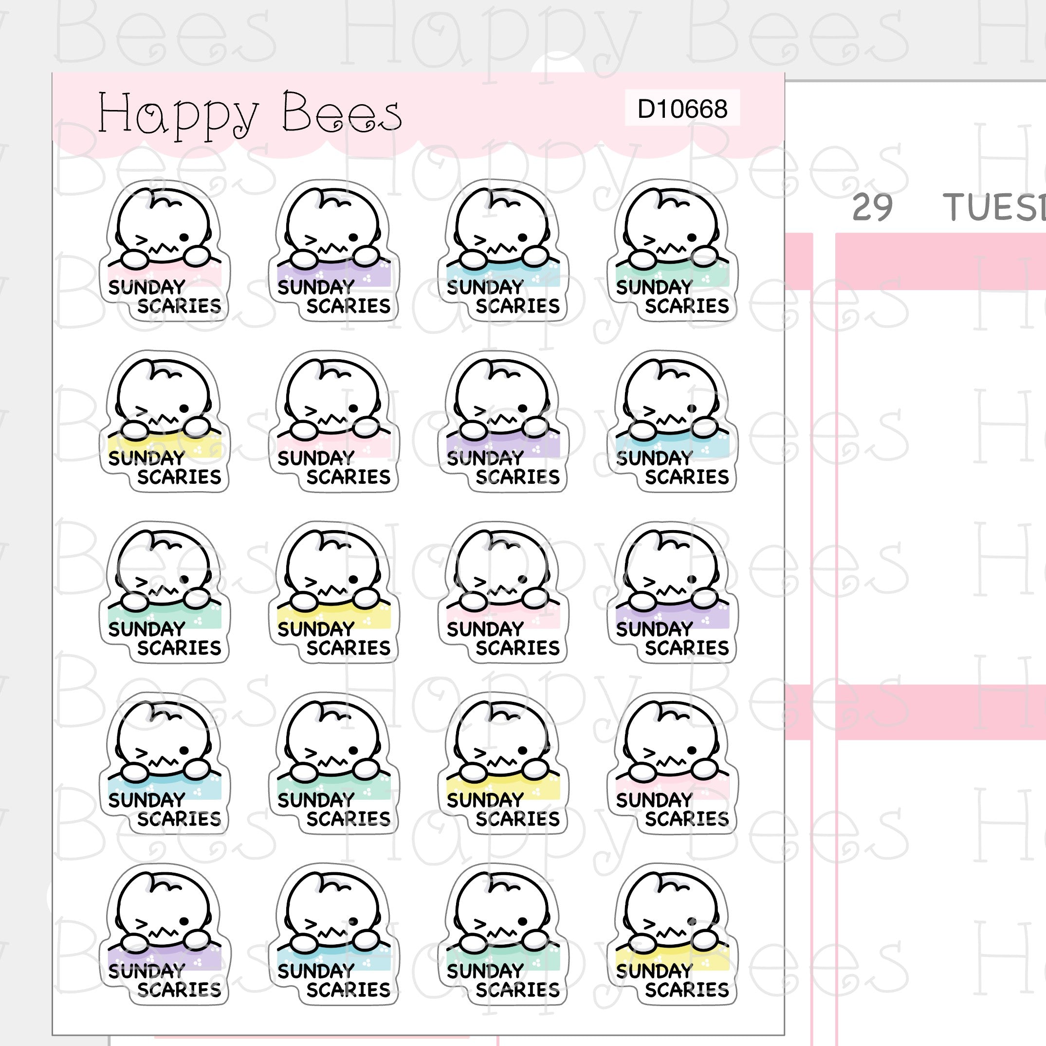 Sunday Scaries - Cute Doodles Self Care Planner Stickers D10668