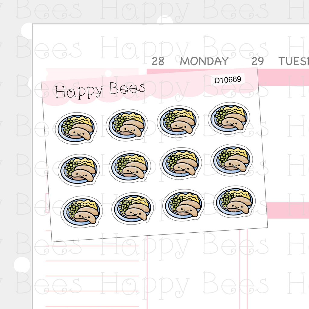Bangers and Mash Doodles - Cute Food Planner Stickers D10669