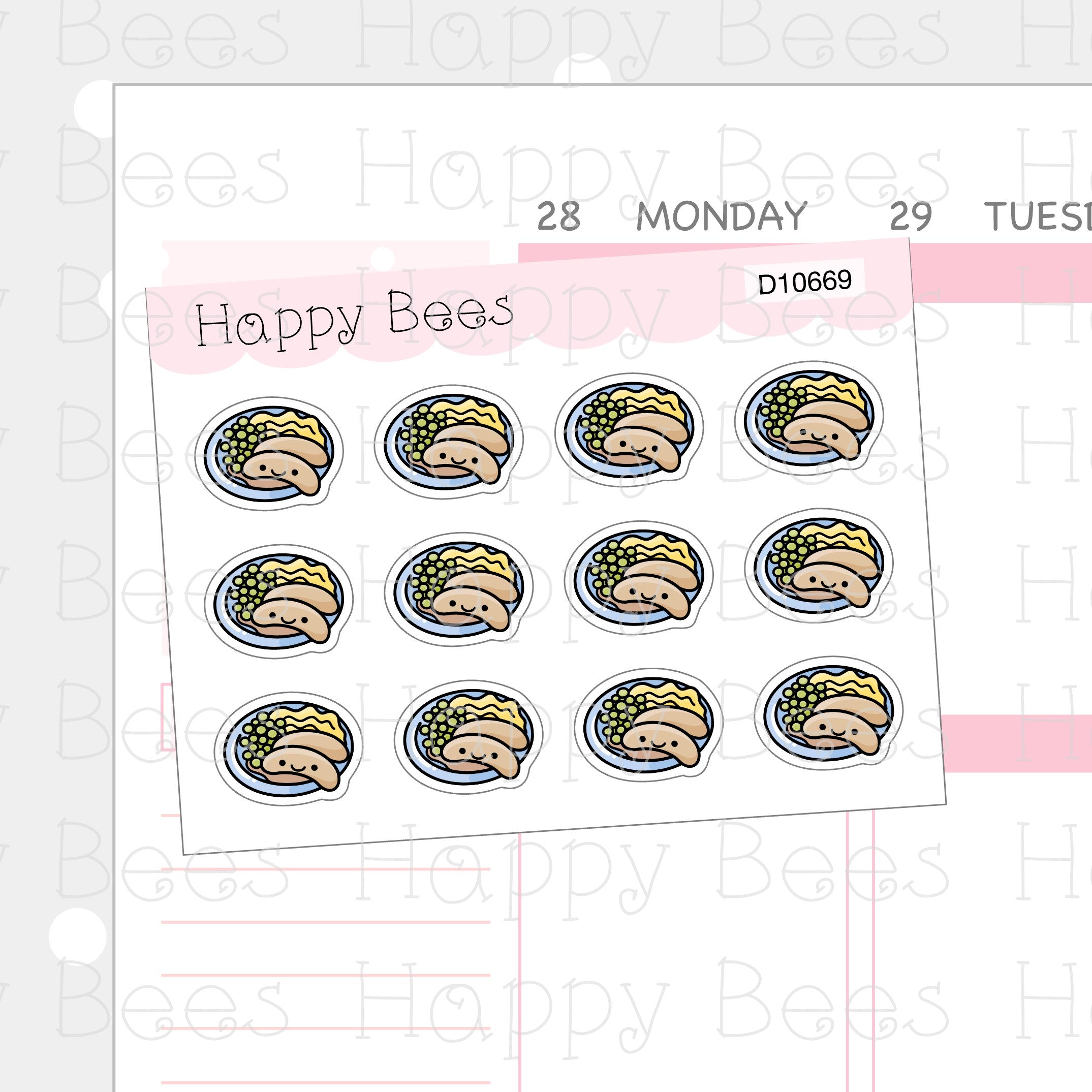 Bangers and Mash Doodles - Cute Food Planner Stickers D10669