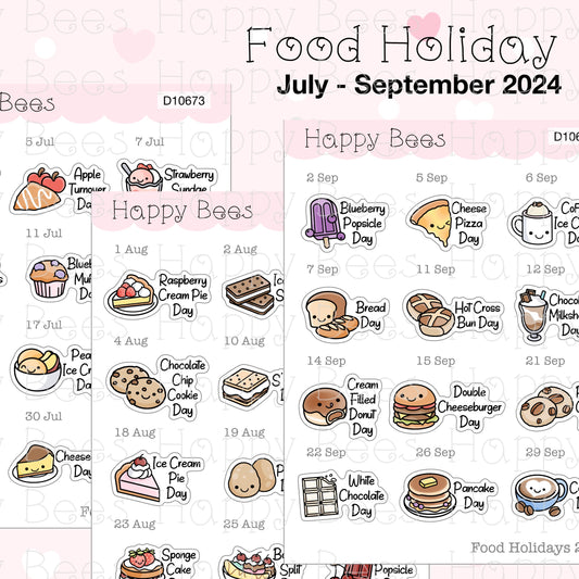 Food Holiday Doodles / July to September 2024 - Cute Festival Planner Stickers D10673