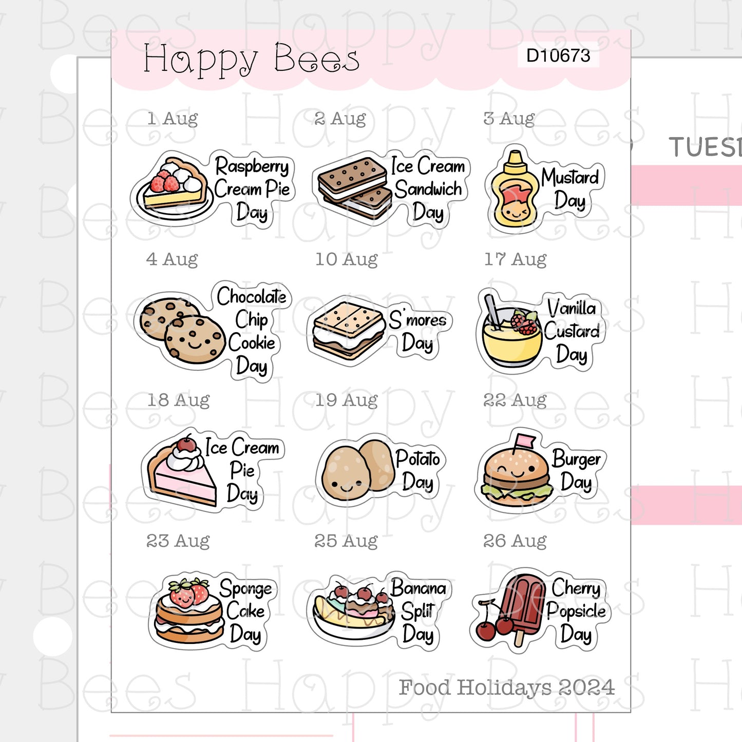 Food Holiday Doodles / July to September 2024 - Cute Festival Planner Stickers D10673