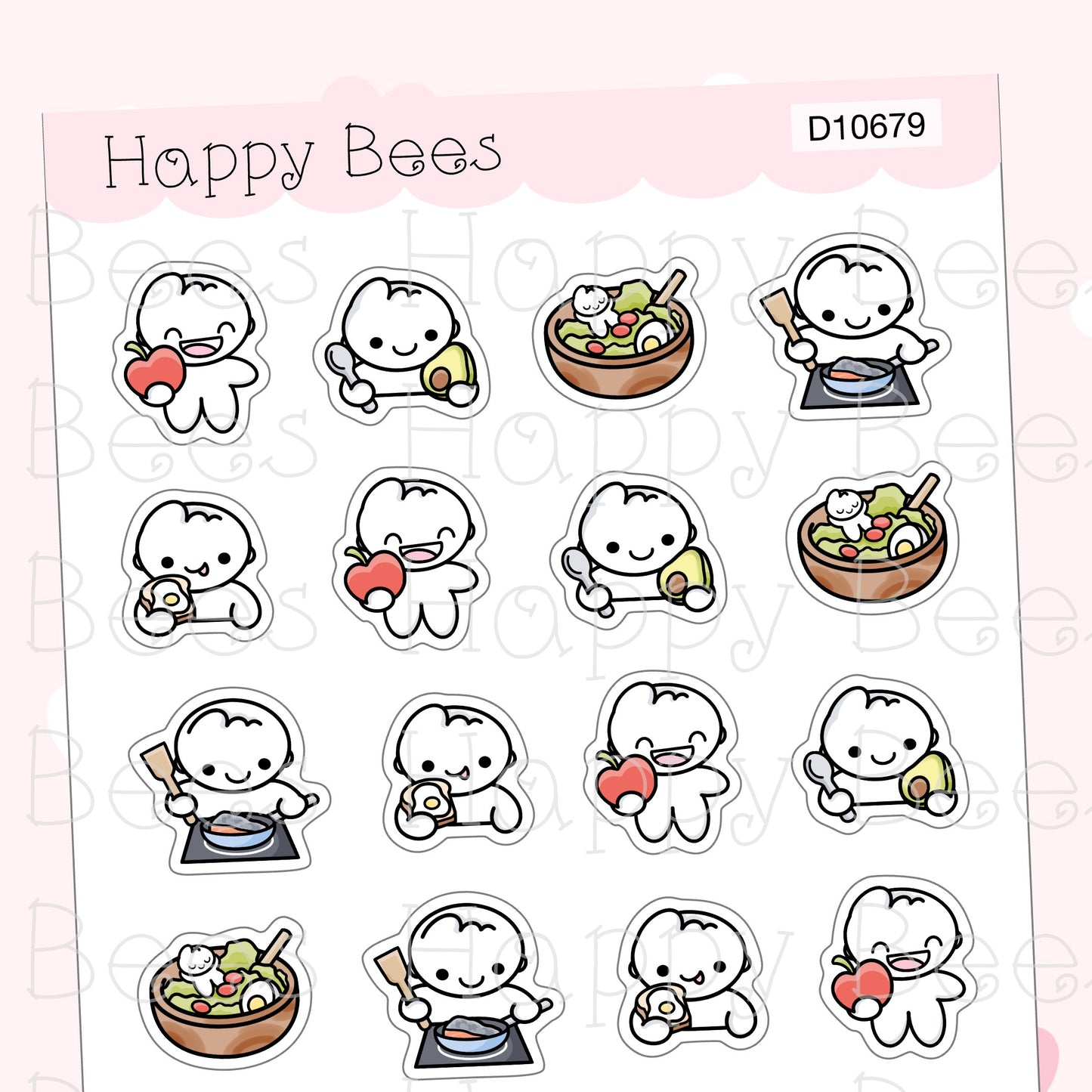 Healthy Eating Doodles - Cute Food Fruit Planner Stickers D10679