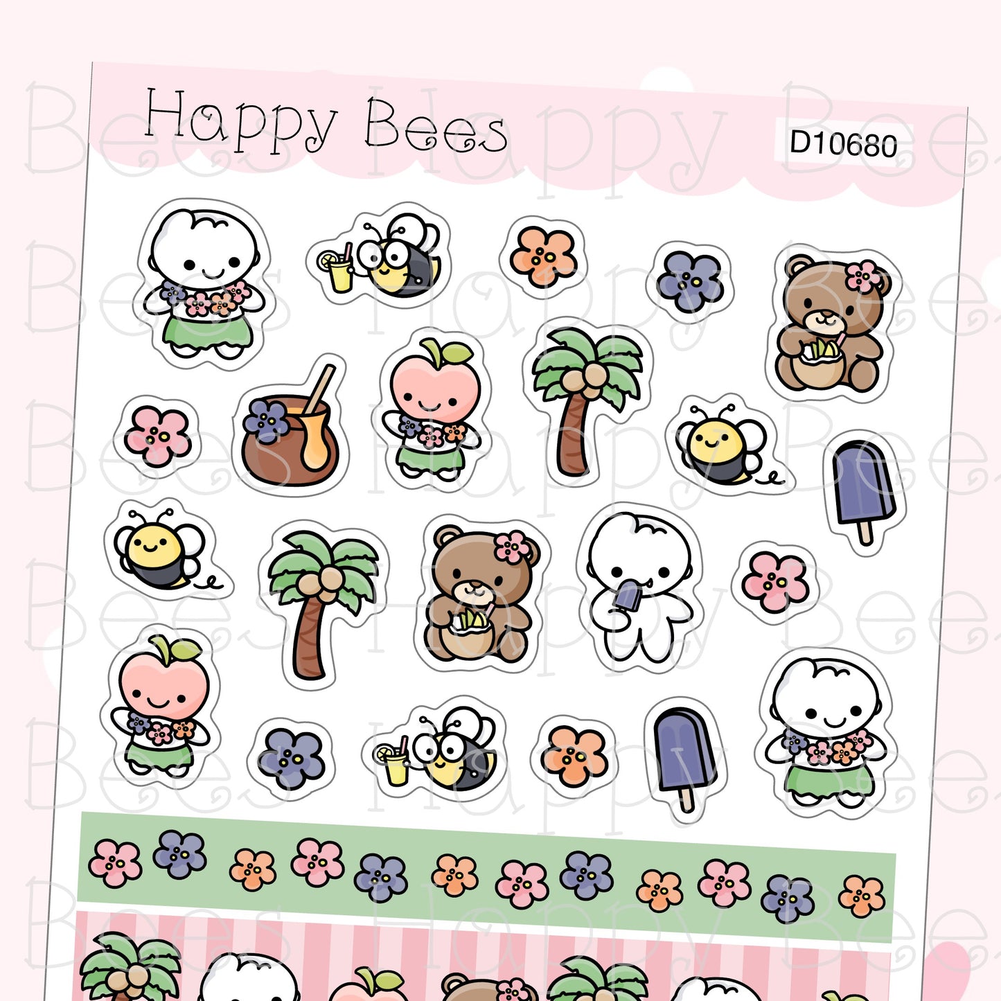 Aloha Washi & Deco Sheet - Cute Doodles Journal Planner Stickers D10680