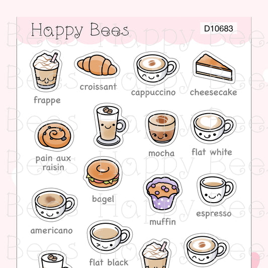 Coffee Menu Doodles - Cute Cafe Drinks Planner Stickers D10683