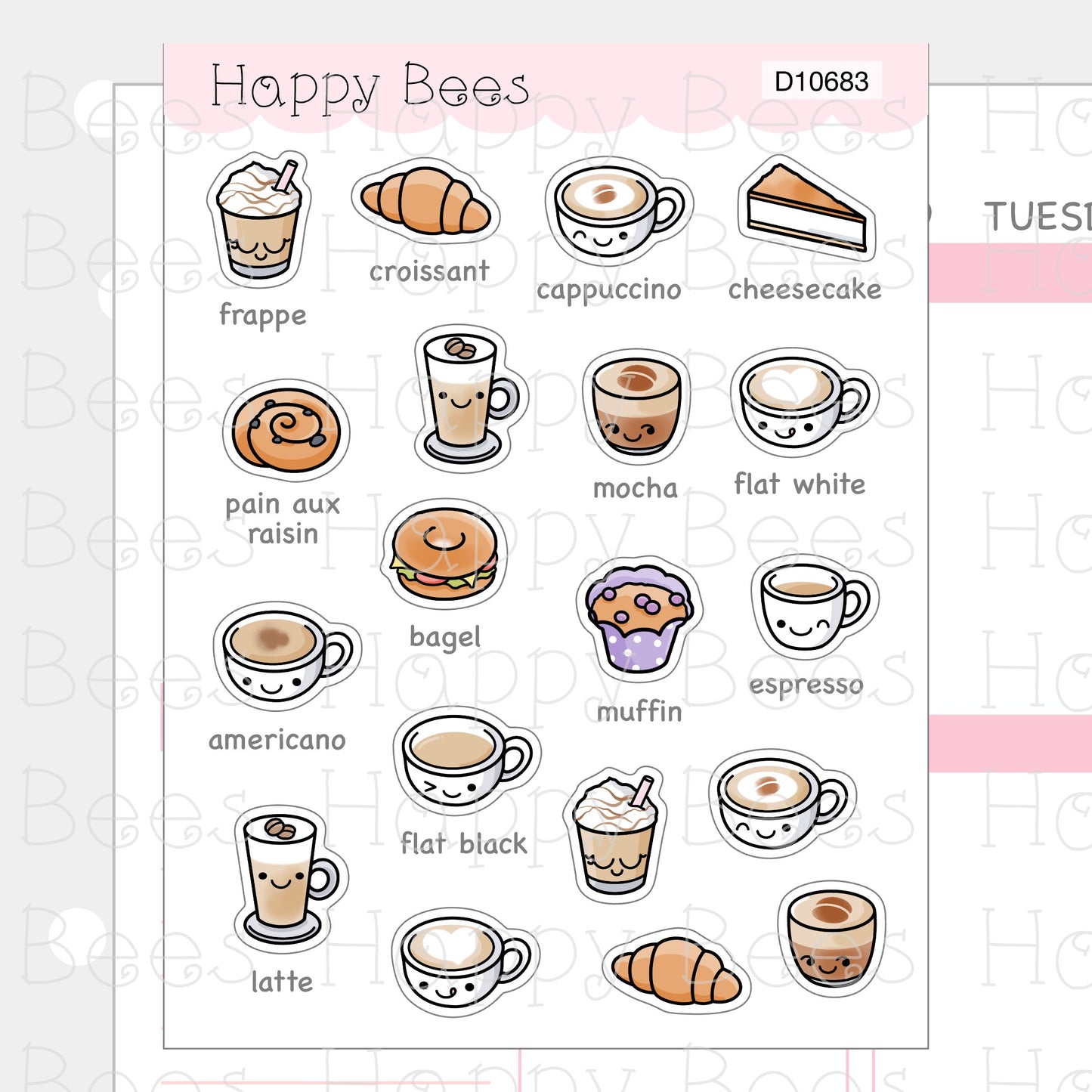 Coffee Menu Doodles - Cute Cafe Drinks Planner Stickers D10683