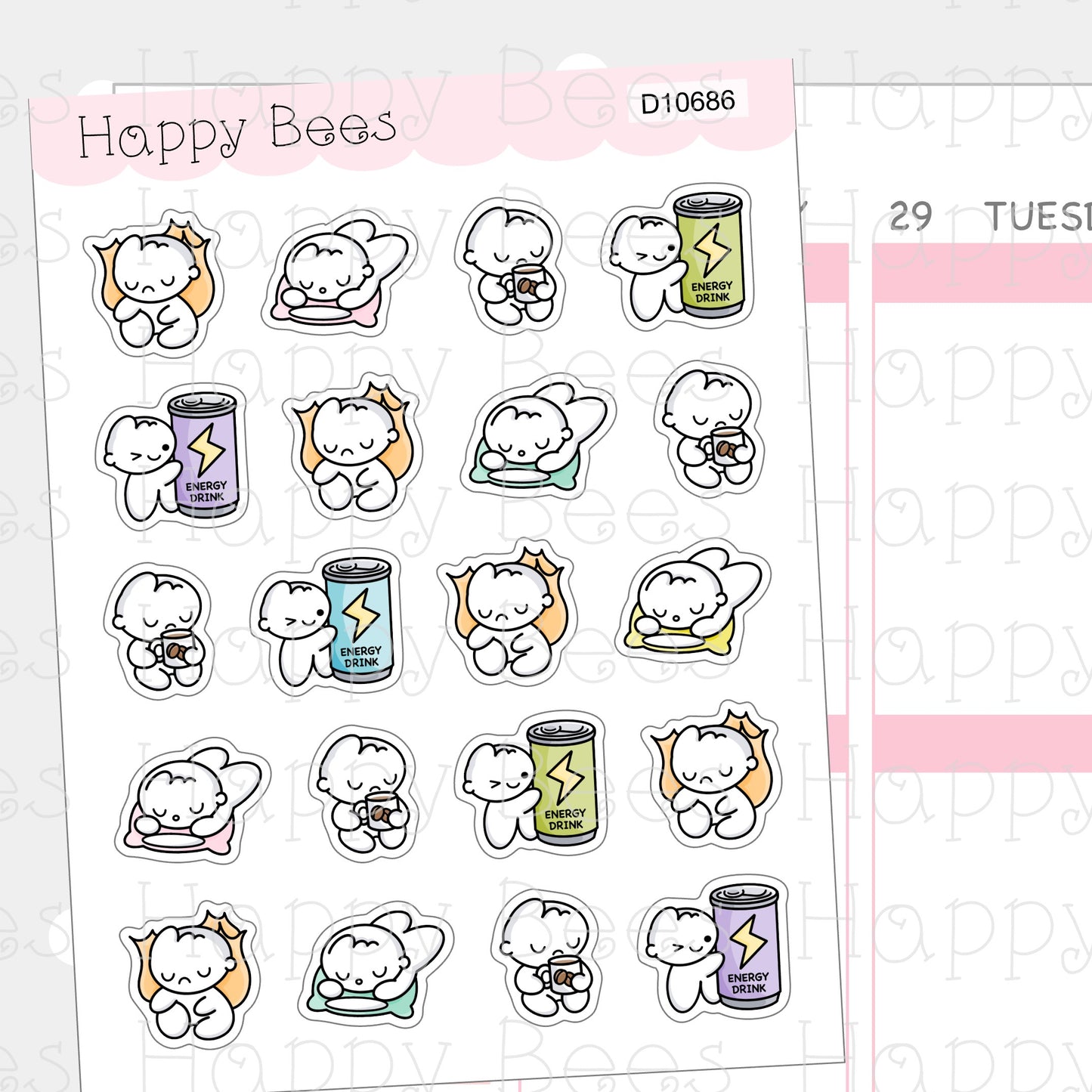 Burnout Doodles - Cute Sleepy Work Planner Stickers D10686