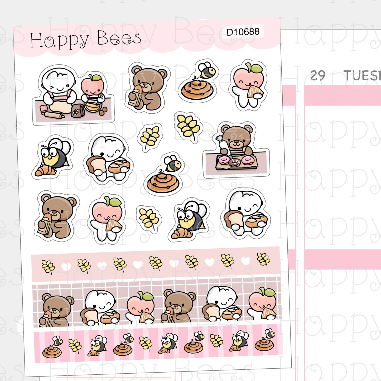 Bakery Washi & Deco Sheet - Cute Doodles Journal Planner Stickers D10688