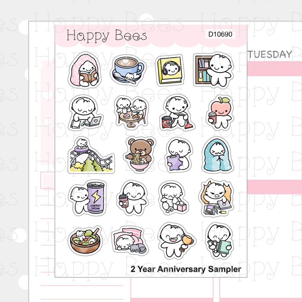 2 Year Anniversary Sampler - Cute Doodles Journal Planner Stickers D10690