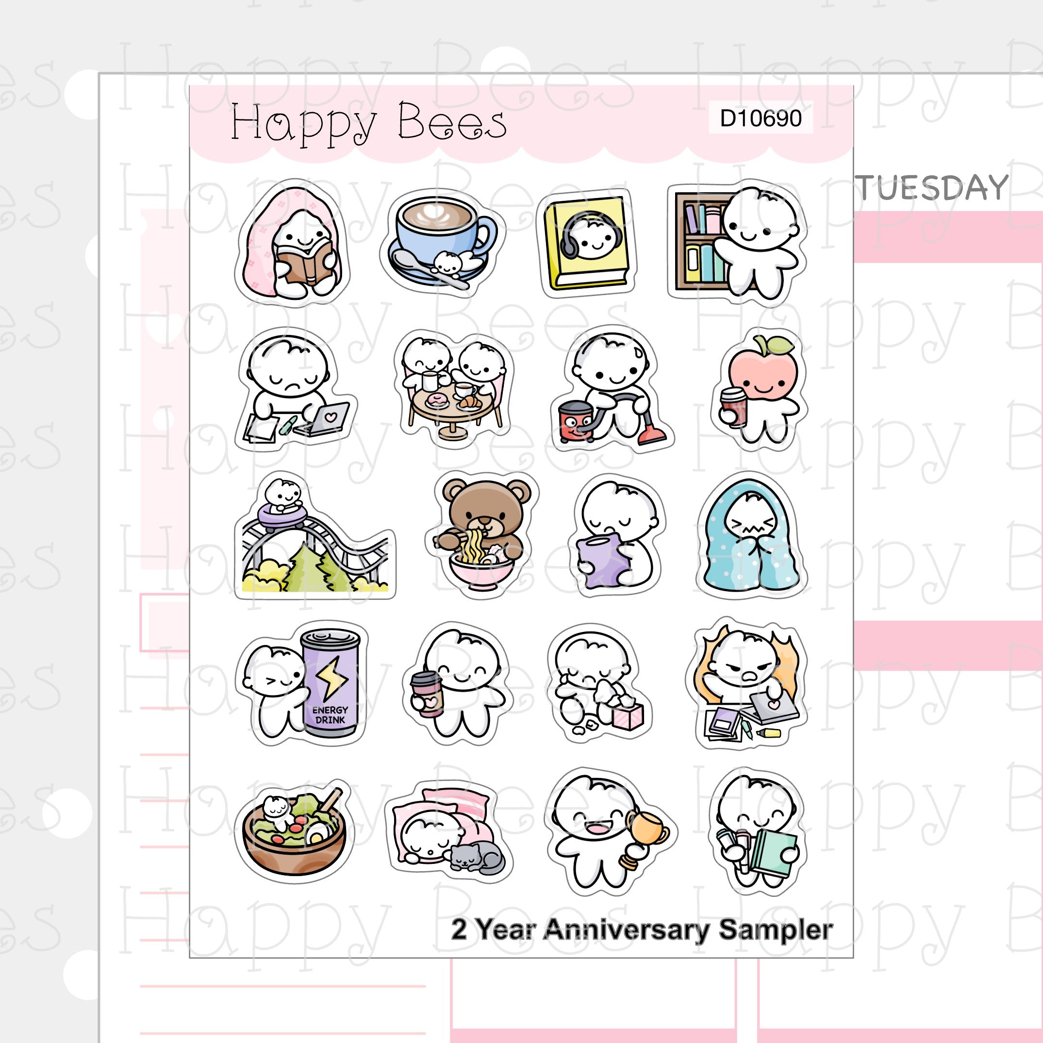 2 Year Anniversary Sampler - Cute Doodles Journal Planner Stickers D10690