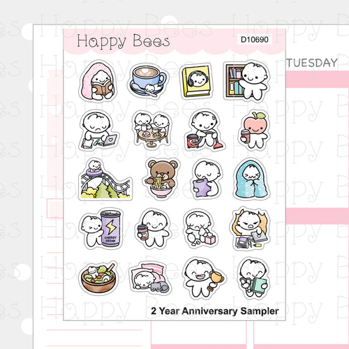 2 Year Anniversary Sampler - Cute Doodles Journal Planner Stickers D10690