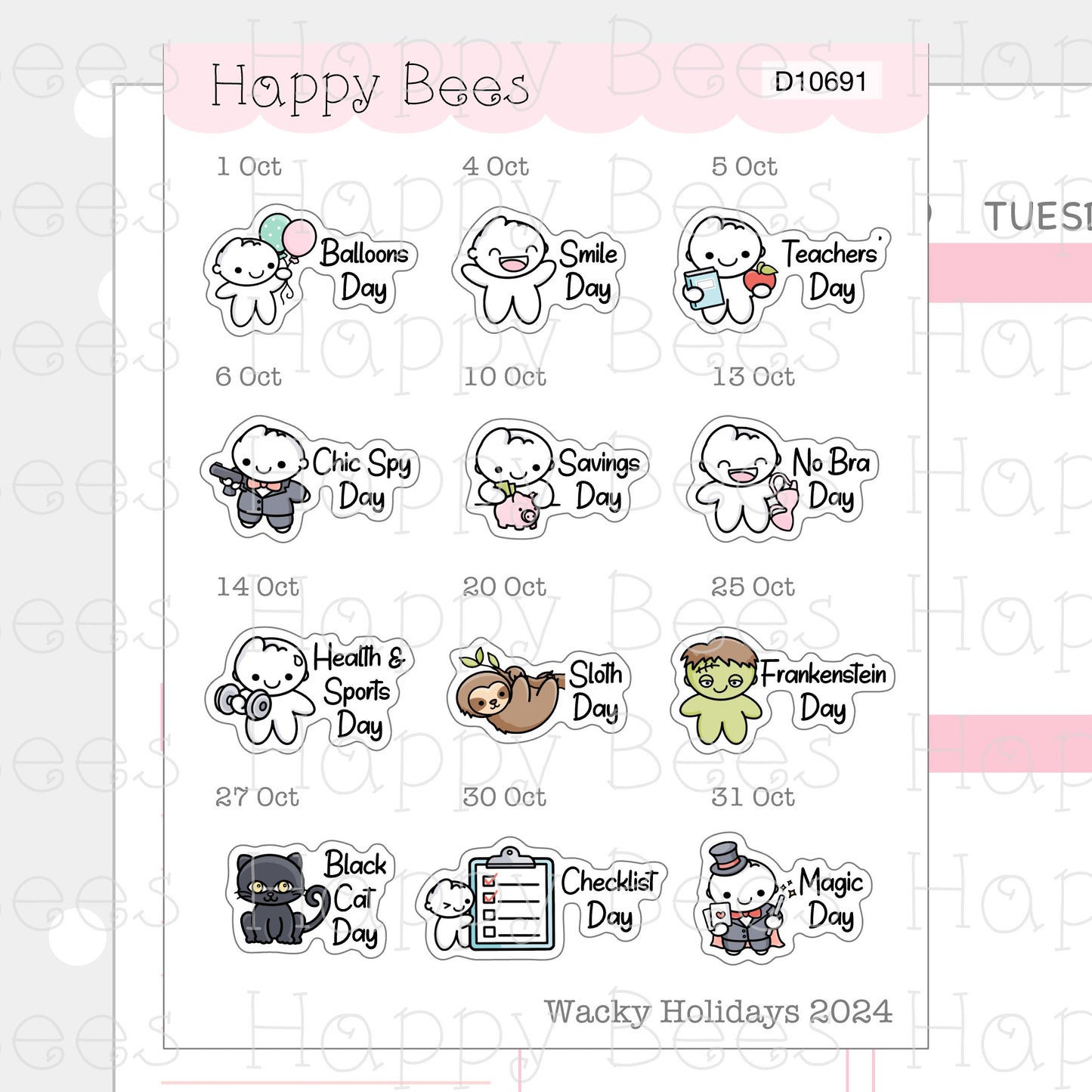 Wacky Holiday Doodles / October to December 2024 - Cute Journal Planner Stickers D10691