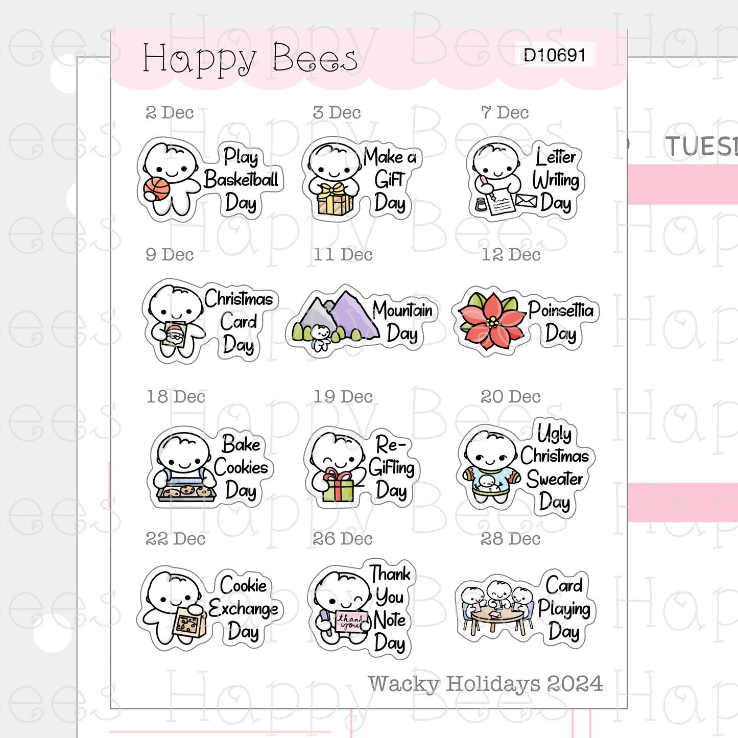 Wacky Holiday Doodles / October to December 2024 - Cute Journal Planner Stickers D10691