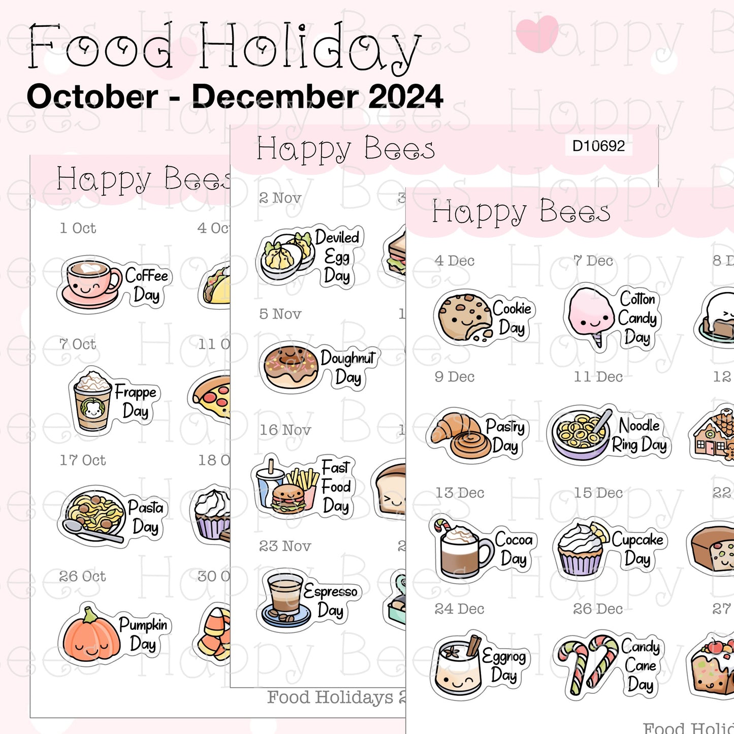 Food Holiday Doodles / October to December 2024 - Cute Festival Planner Stickers D10692