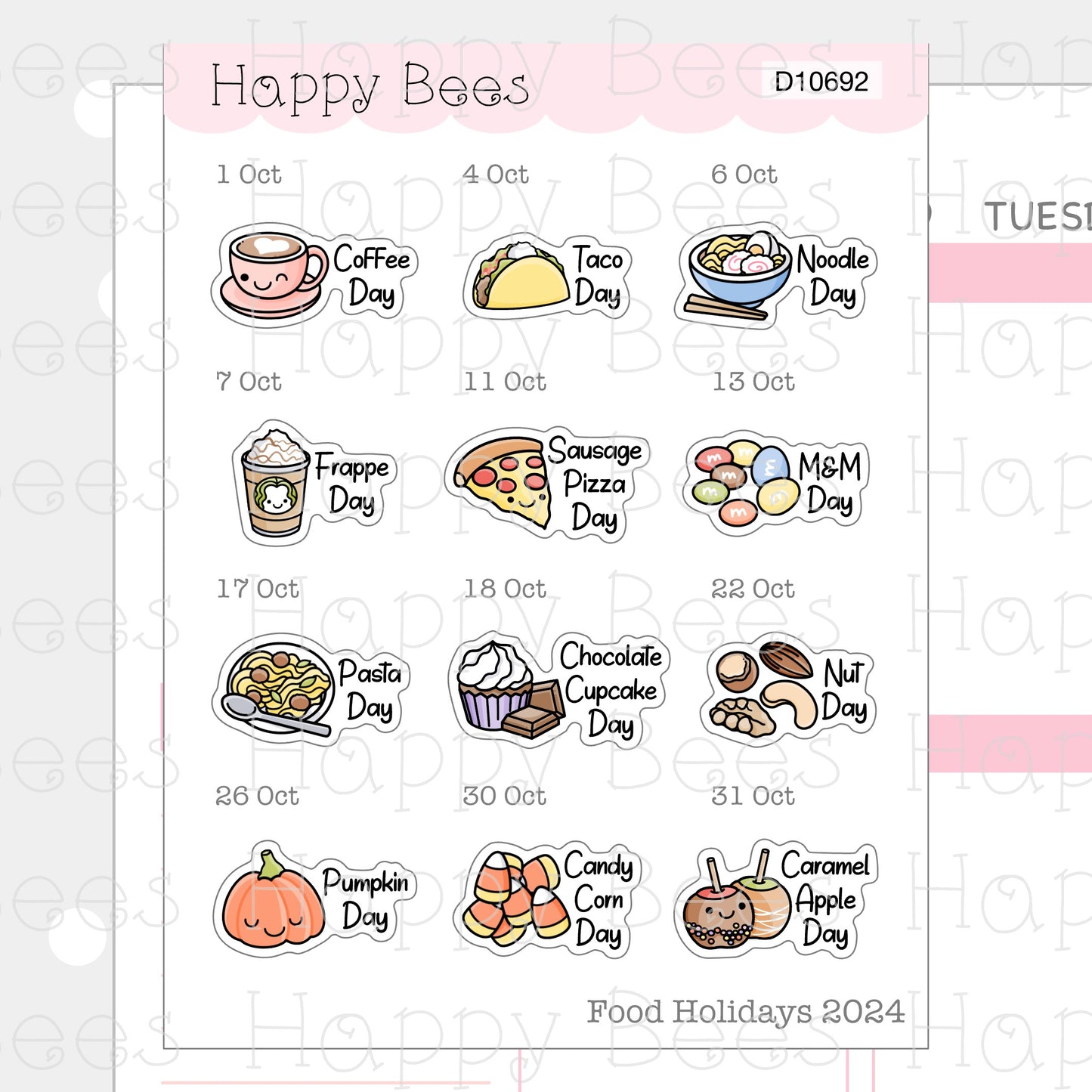 Food Holiday Doodles / October to December 2024 - Cute Festival Planner Stickers D10692