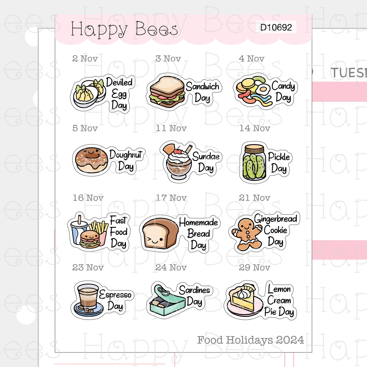 Food Holiday Doodles / October to December 2024 - Cute Festival Planner Stickers D10692