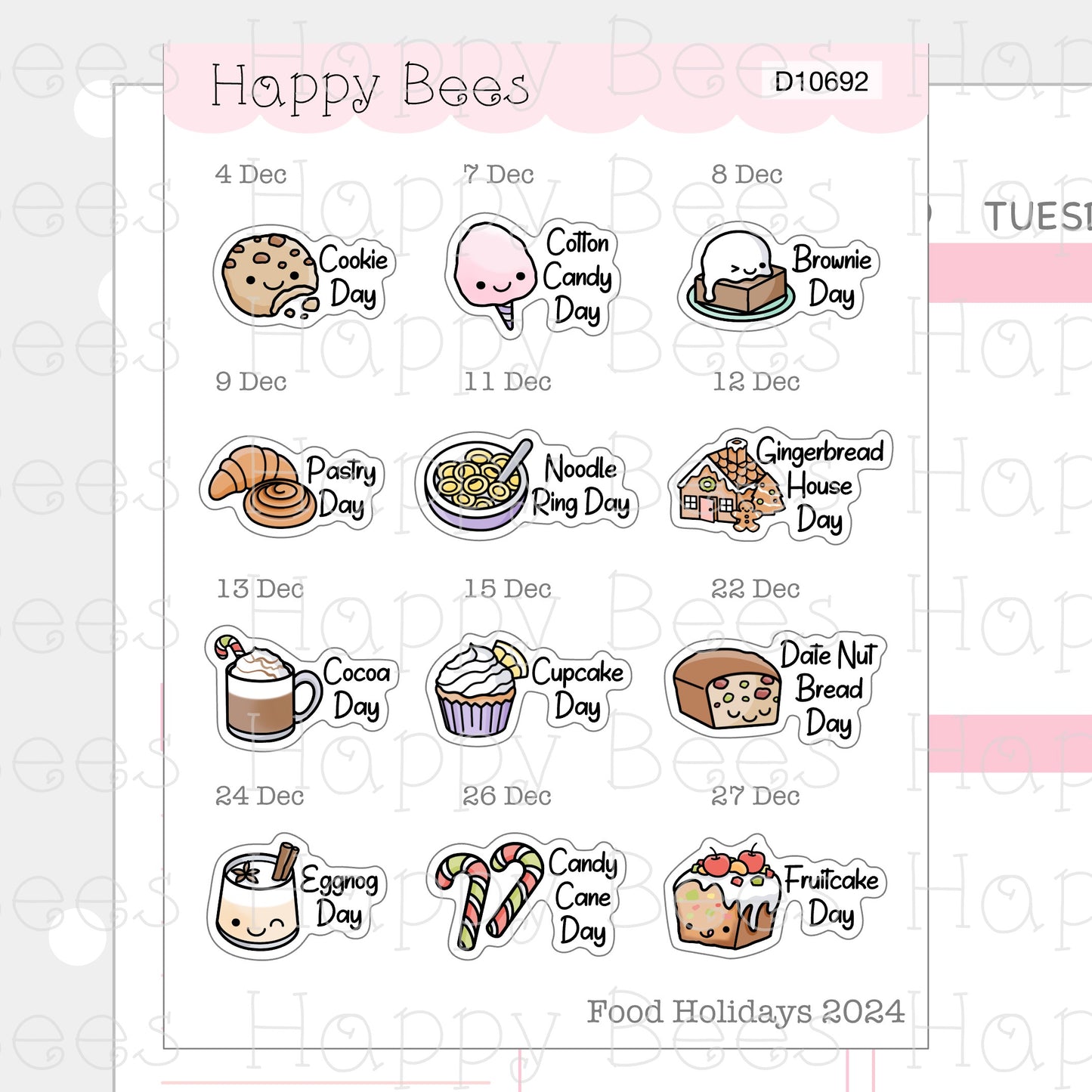 Food Holiday Doodles / October to December 2024 - Cute Festival Planner Stickers D10692