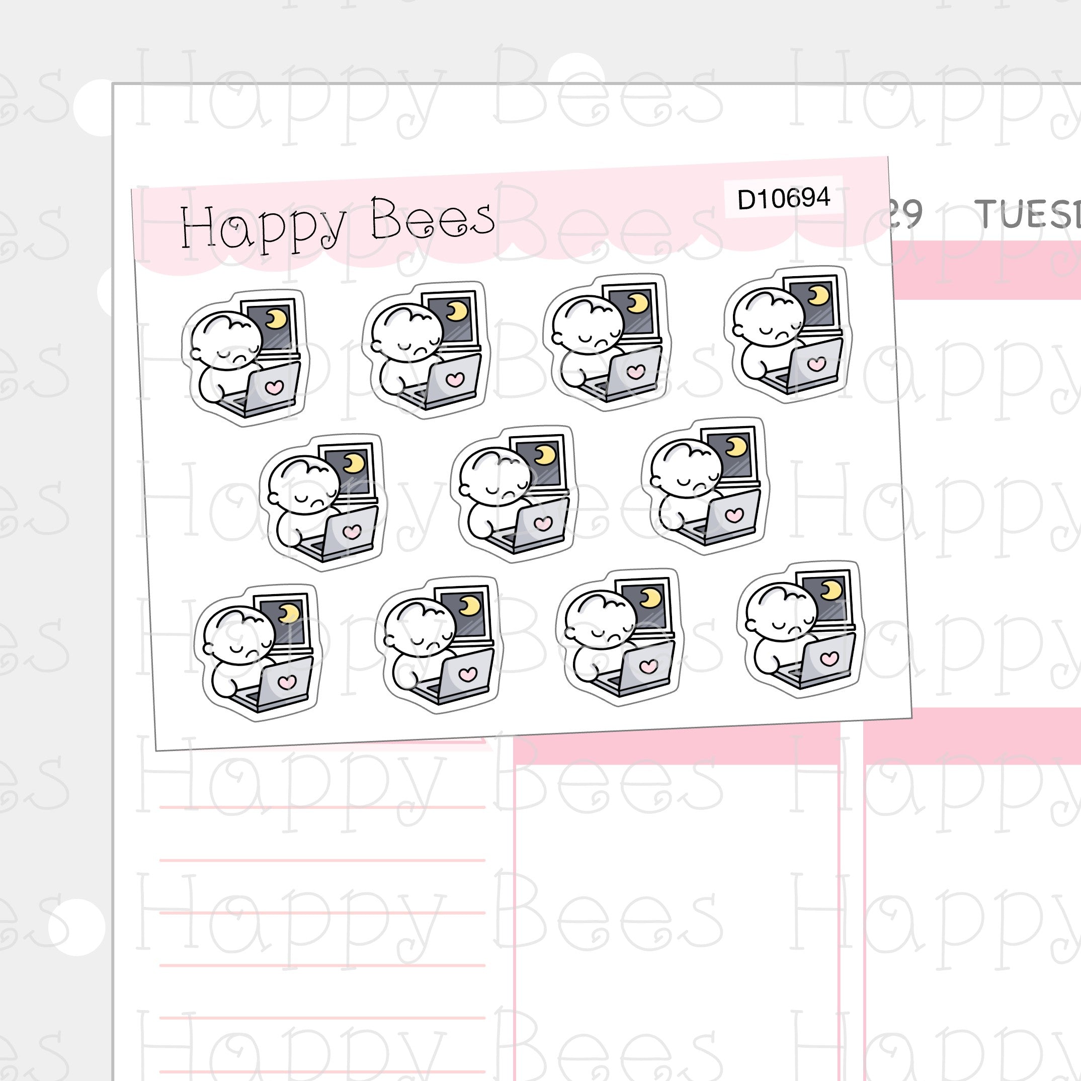 Working Late Doodles - Cute Mental Health Planner Stickers D10694