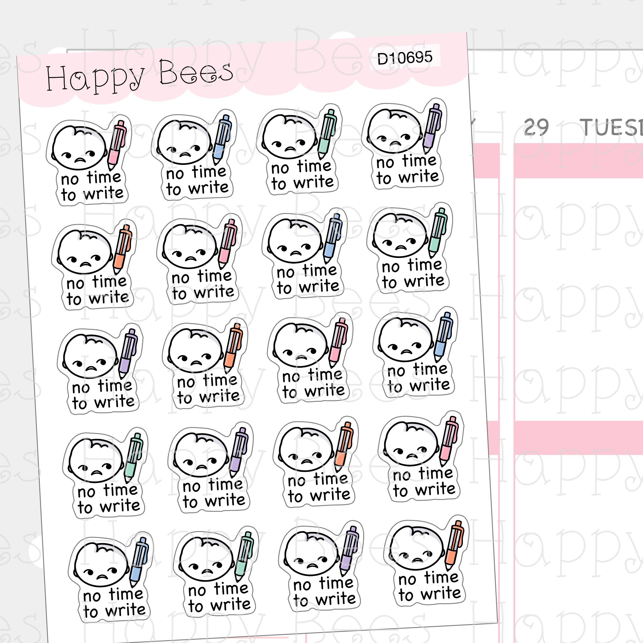 No Time to Write Doodles - Cute Planning Journaling Planner Stickers D10695