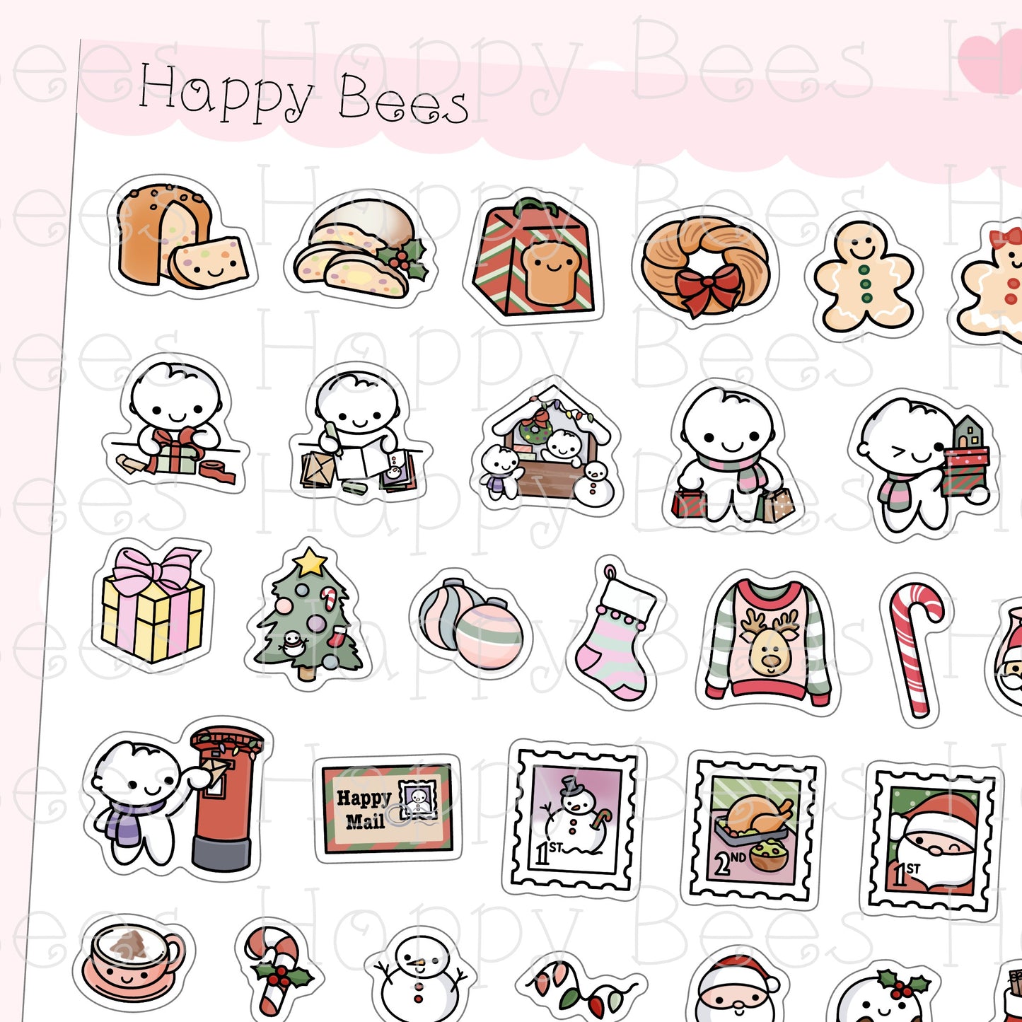 Christmas Sampler - Cute Winter Holiday Doodles Planner Stickers D10705