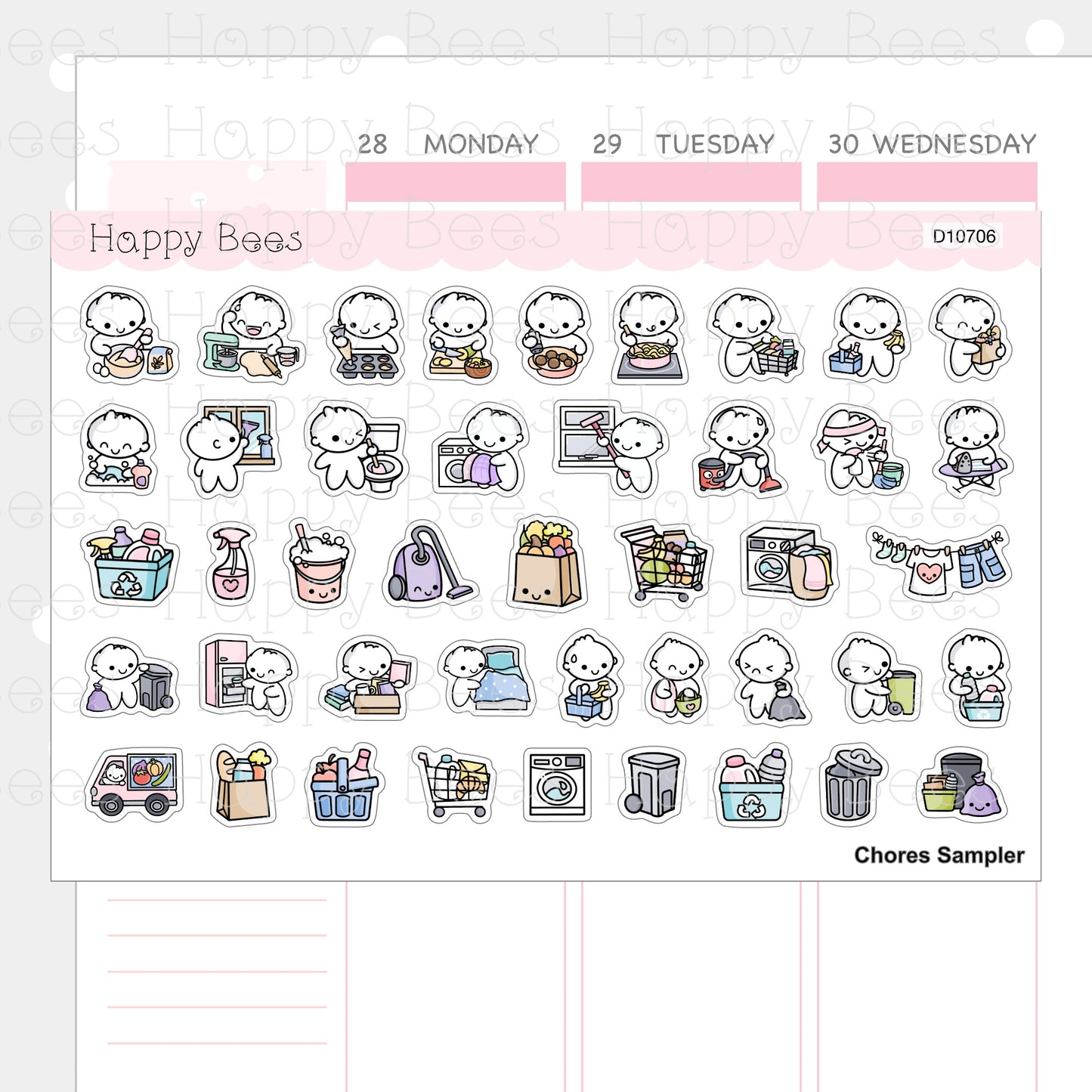 Chores Sampler - Cute Housework Cleaning Doodles Planner Stickers D10706