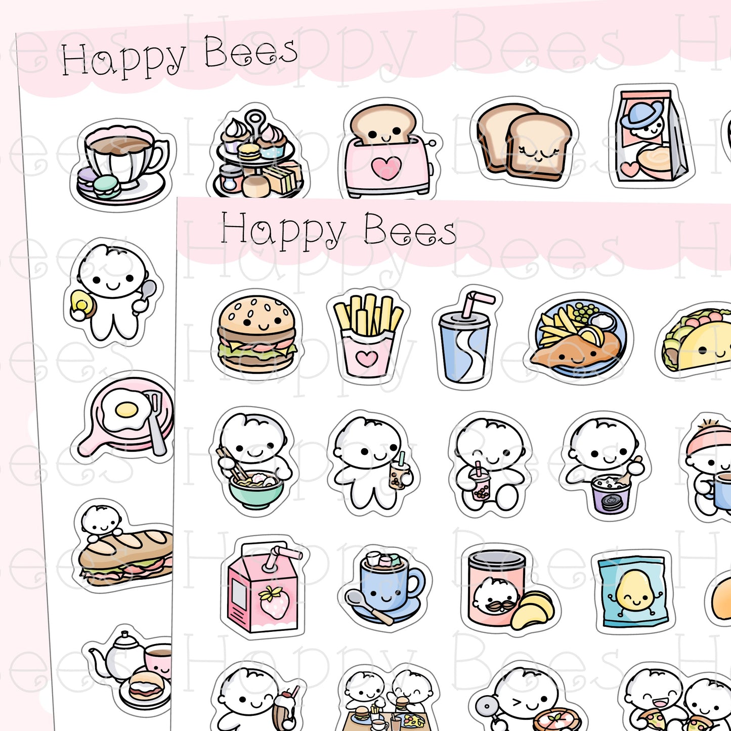 Food & Drinks Sampler - Cute Breakfast Coffee Doodles Planner Stickers D10707