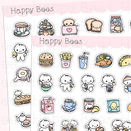 Food & Drinks Sampler - Cute Breakfast Coffee Doodles Planner Stickers D10707