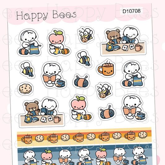 Cozy Hobbies Washi & Deco Sheet - Cute Doodles Journal Planner Stickers D10708