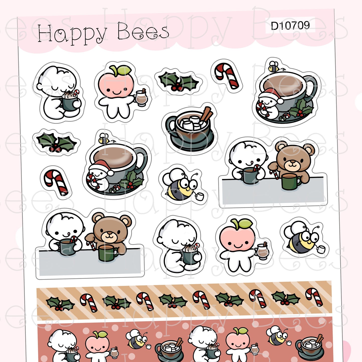 Hot Chocolate Washi & Deco Sheet - Cute Doodles Journal Planner Stickers D10709