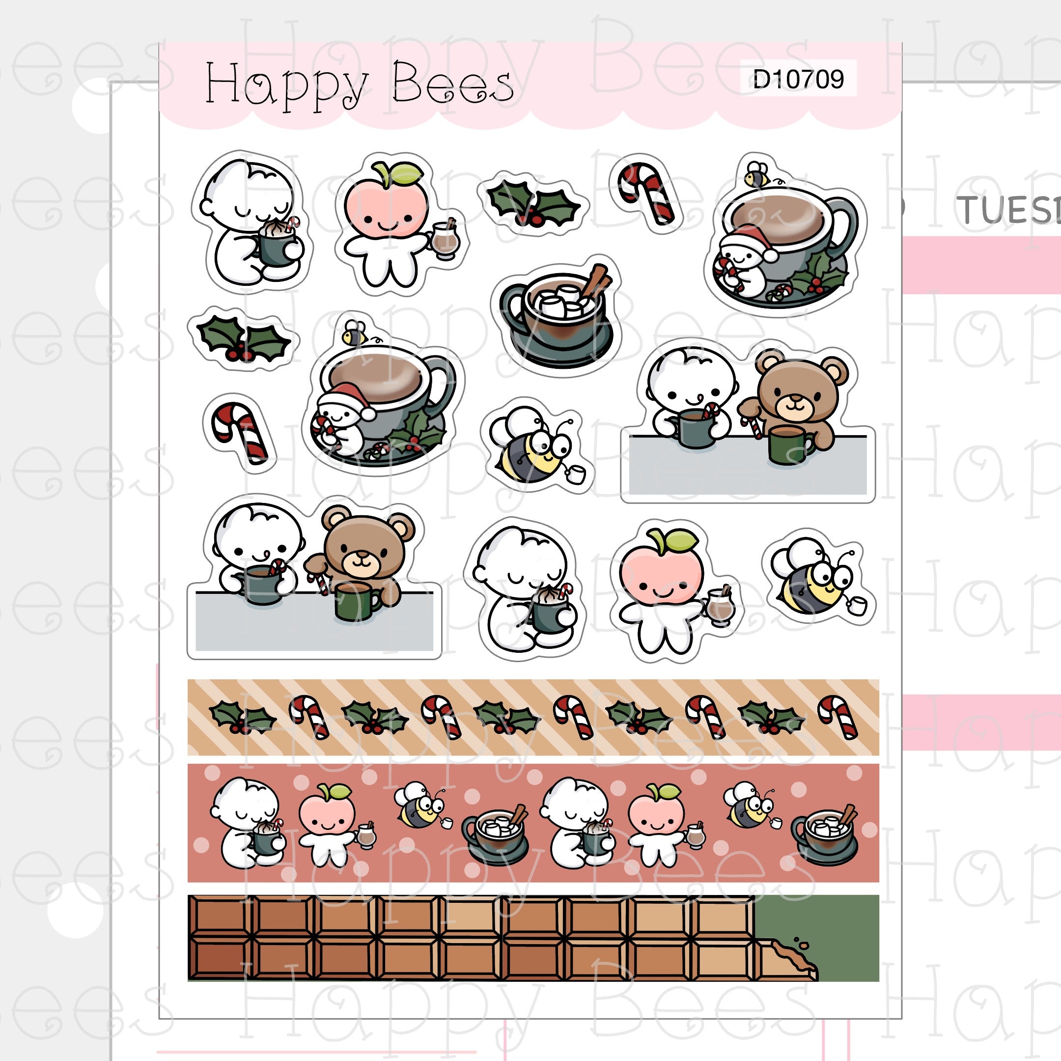 Hot Chocolate Washi & Deco Sheet - Cute Doodles Journal Planner Stickers D10709