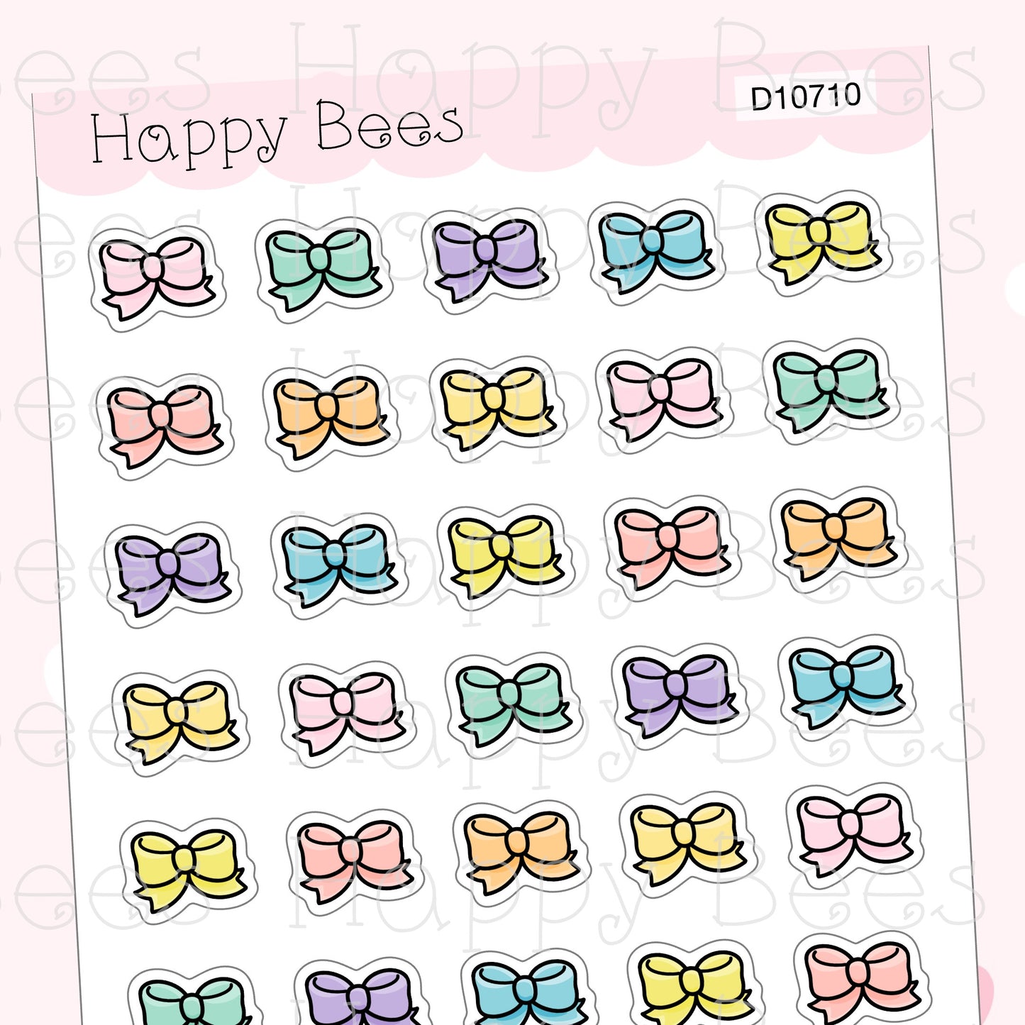 Bow Doodles - Cute Pastel Deco Planner Stickers D10710