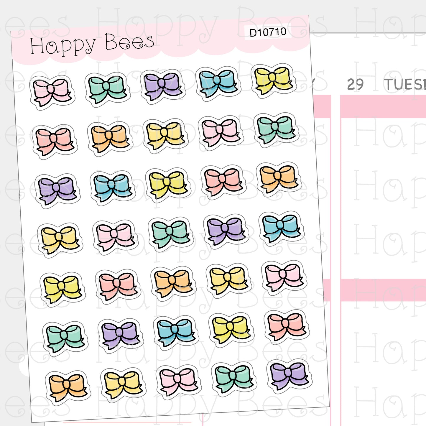 Bow Doodles - Cute Pastel Deco Planner Stickers D10710