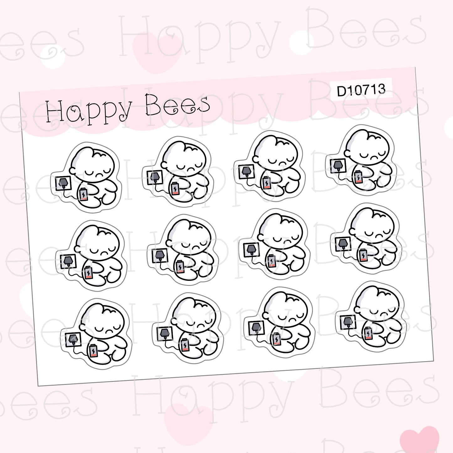 Recharge Doodles - Cute Drained Exhausted Mood Planner Stickers D10713