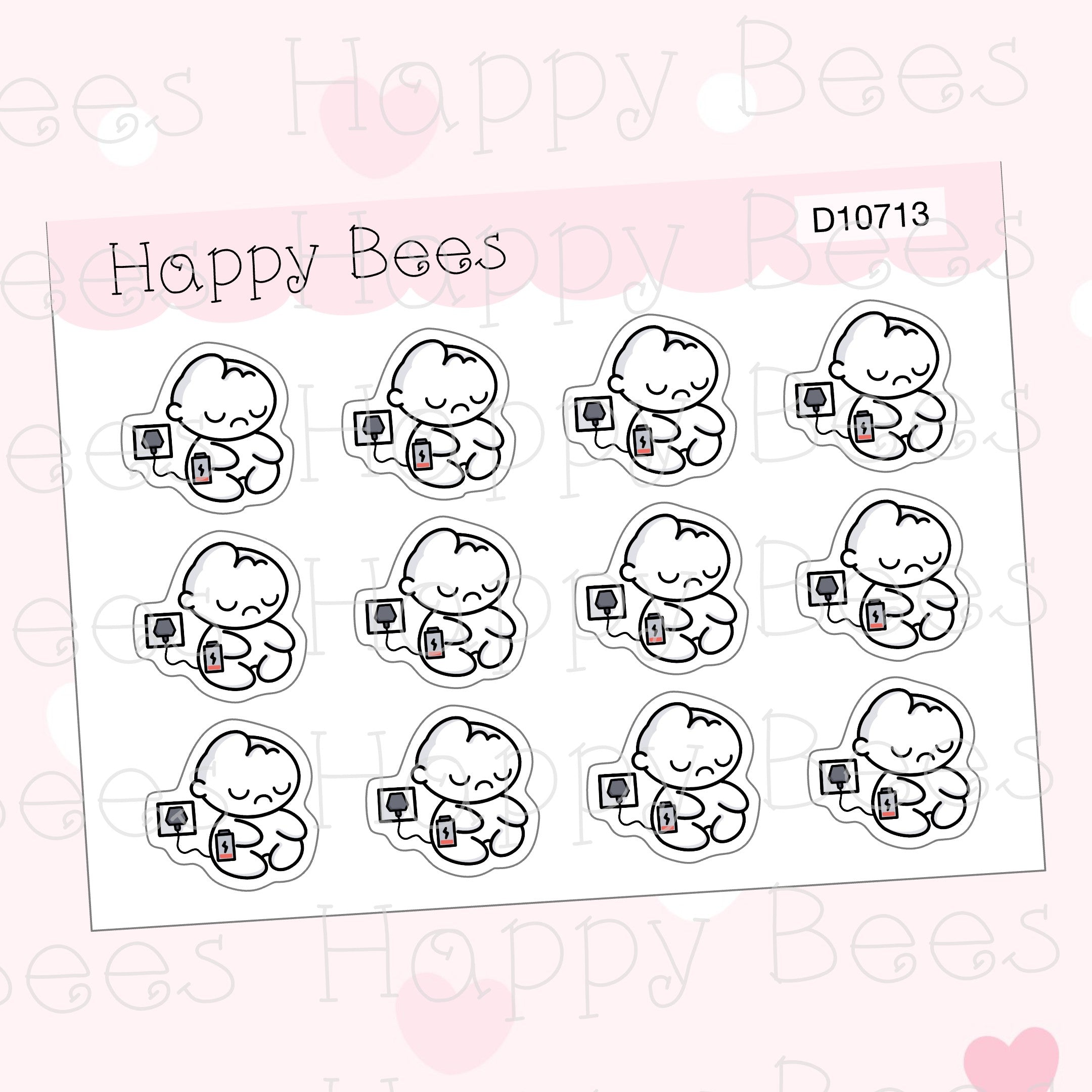 Recharge Doodles - Cute Drained Exhausted Mood Planner Stickers D10713