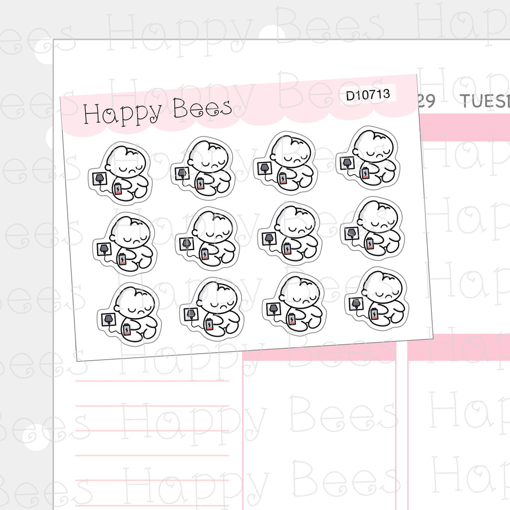 Recharge Doodles - Cute Drained Exhausted Mood Planner Stickers D10713