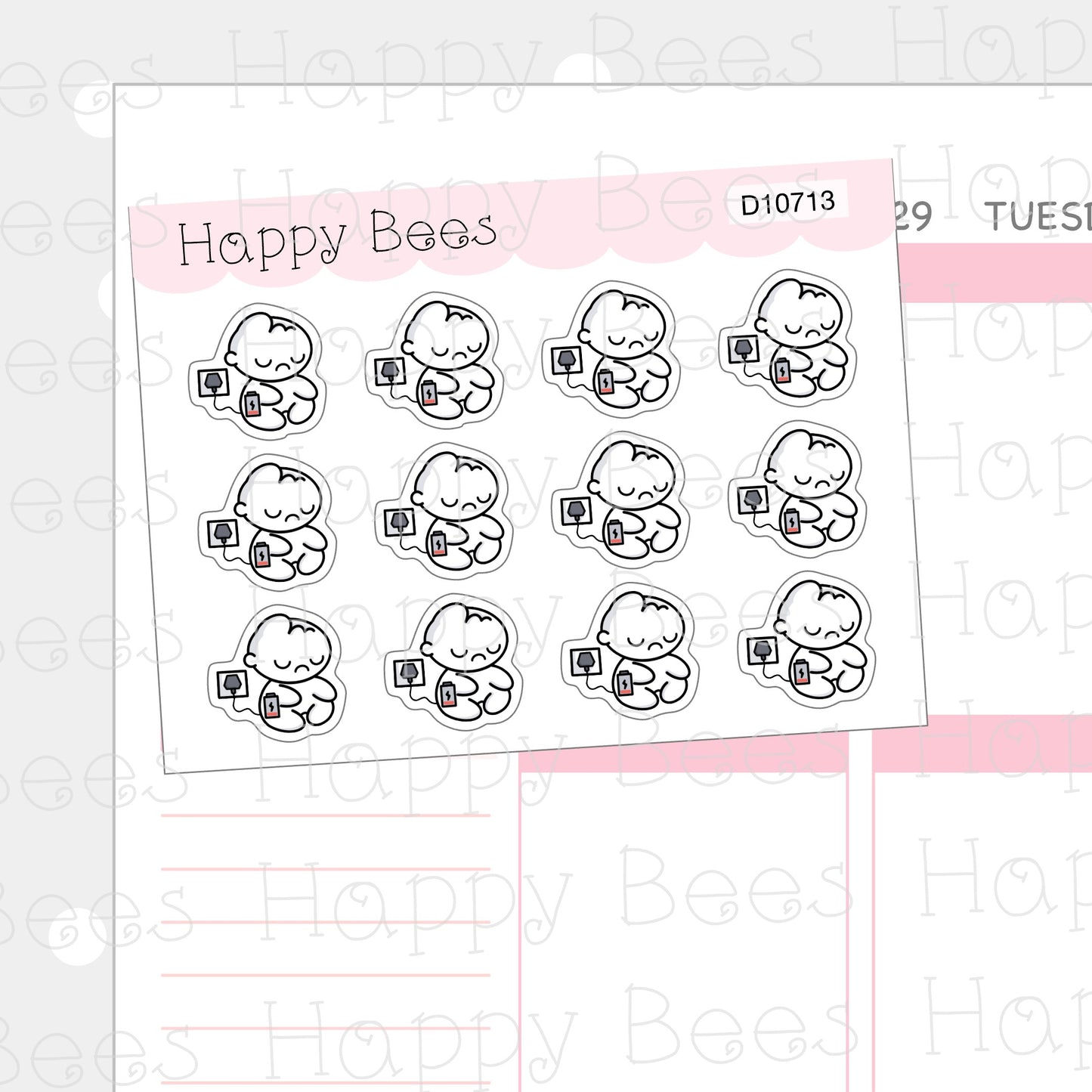 Recharge Doodles - Cute Drained Exhausted Mood Planner Stickers D10713