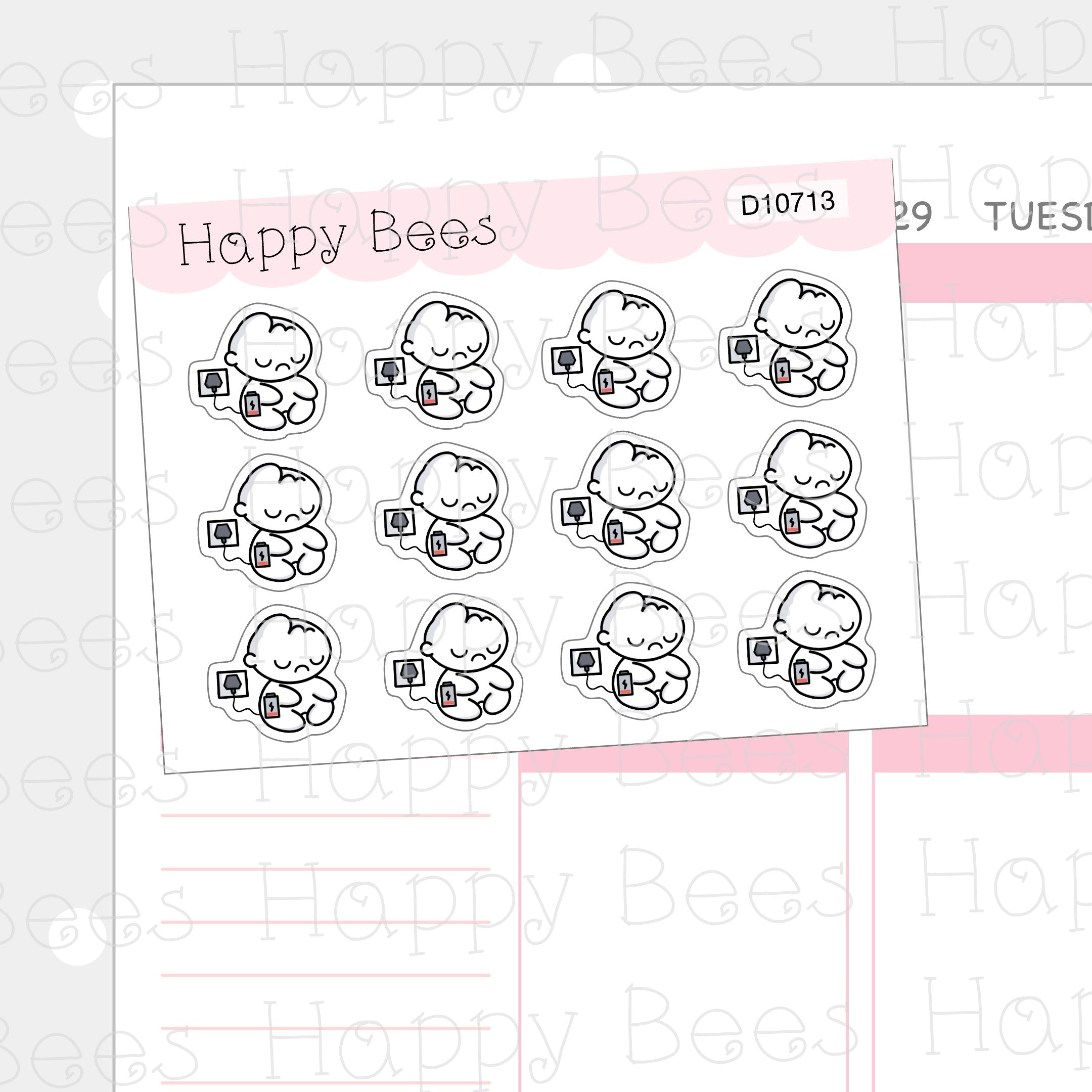 Recharge Doodles - Cute Drained Exhausted Mood Planner Stickers D10713