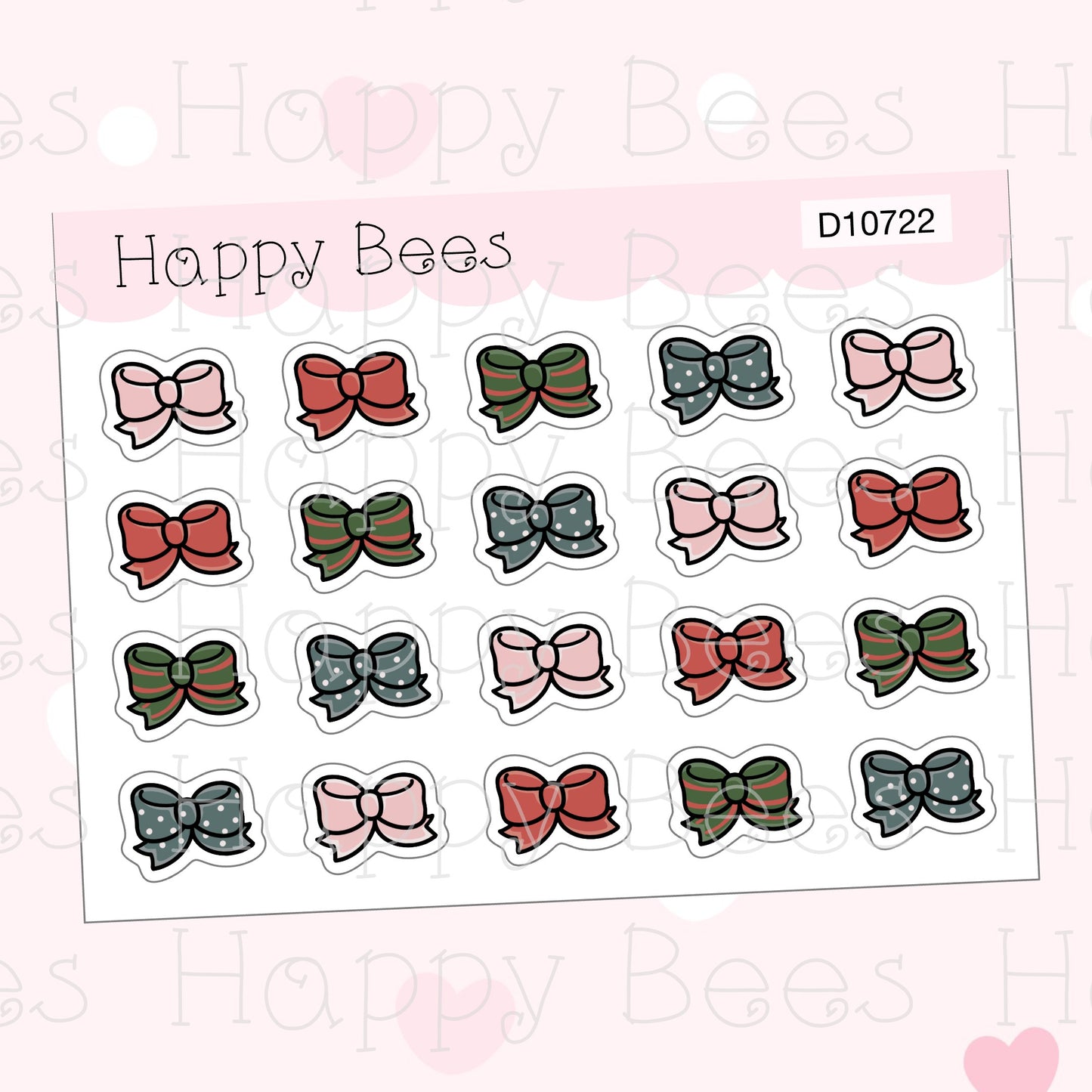 Christmas Bow Doodles - Cute Festive Deco Planner Stickers D10722