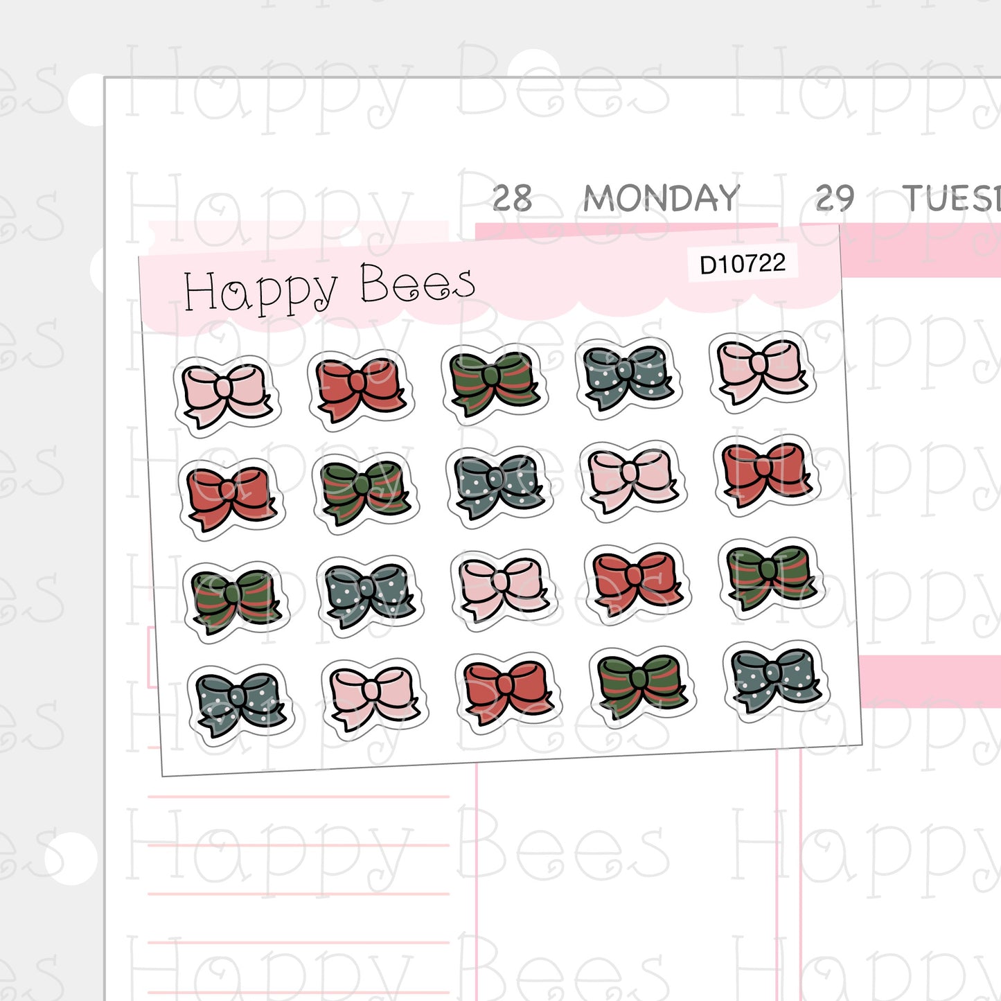 Christmas Bow Doodles - Cute Festive Deco Planner Stickers D10722