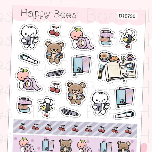 Planning Washi & Deco Sheet - Cute Doodles Journal Planner Stickers D10730