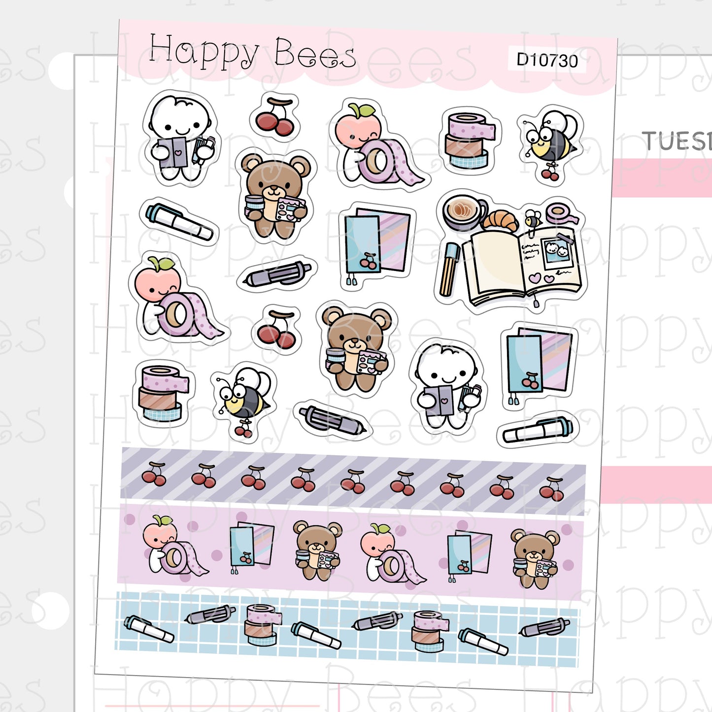 Planning Washi & Deco Sheet - Cute Doodles Journal Planner Stickers D10730