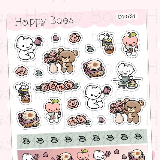 Rose Washi & Deco Sheet - Cute Doodles Journal Planner Stickers D10731