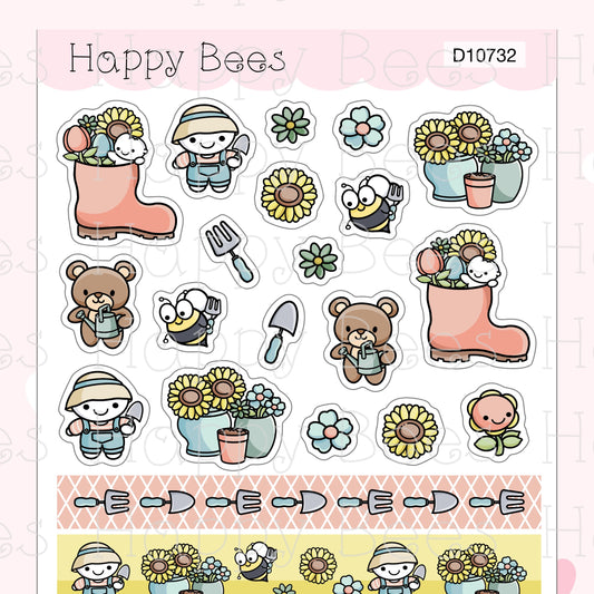 Gardening Washi & Deco Sheet - Cute Doodles Journal Planner Stickers D10732