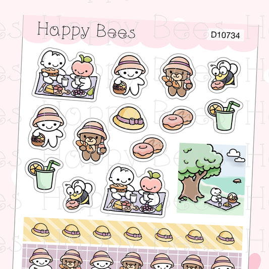 Let's Picnic Washi & Deco Sheet - Cute Doodles Journal Planner Stickers D10734