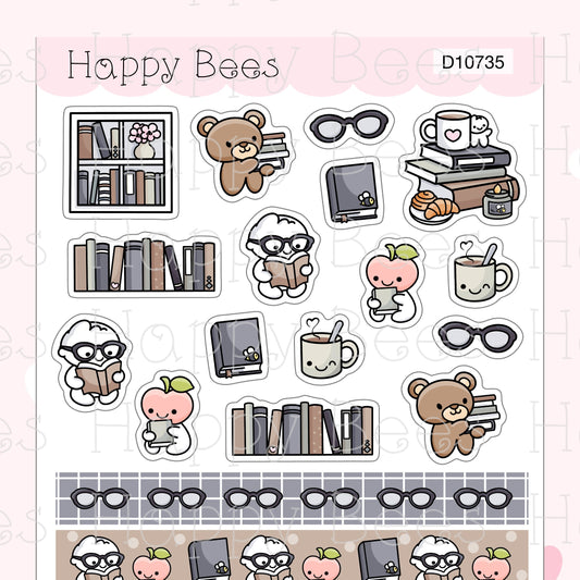 Book Nerd Washi & Deco Sheet - Cute Doodles Journal Planner Stickers D10735