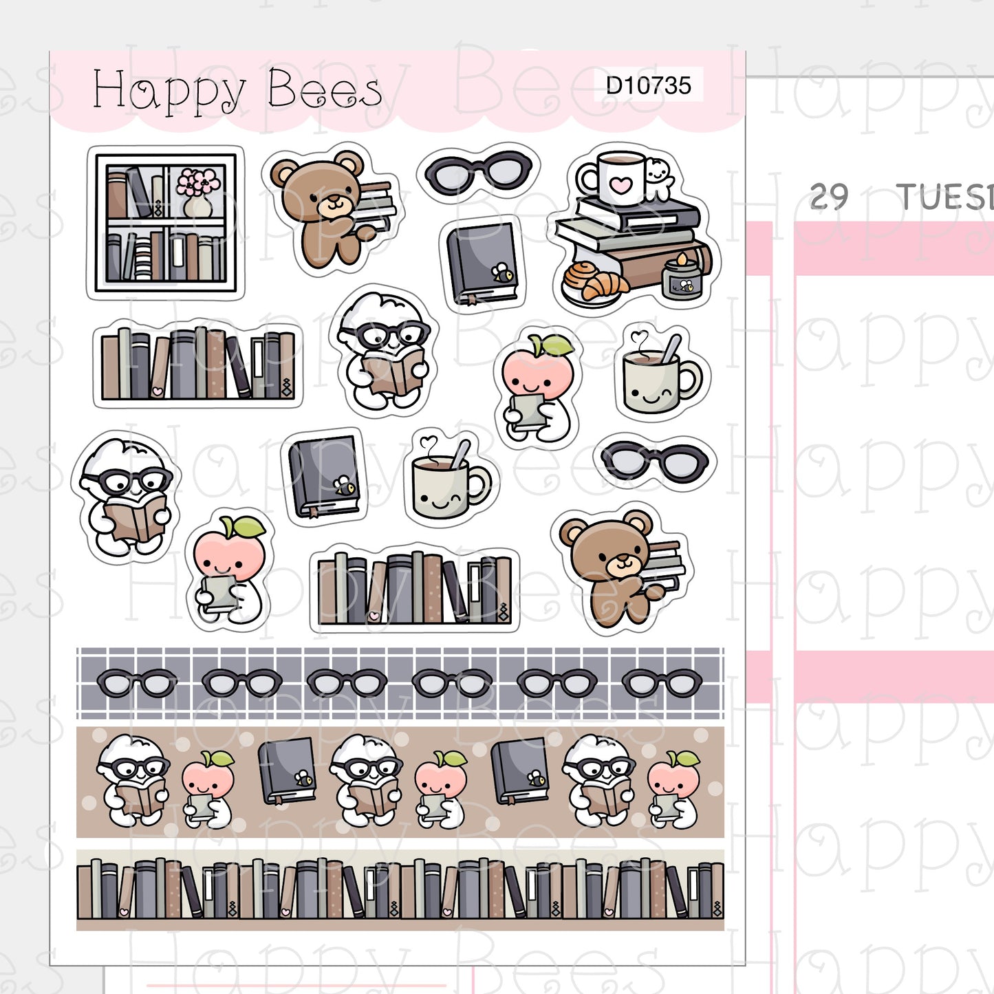 Book Nerd Washi & Deco Sheet - Cute Doodles Journal Planner Stickers D10735