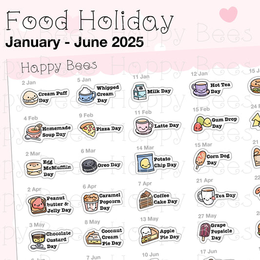 Food Holiday Doodles / January to June 2025 - Cute Festival Planner Stickers D10736