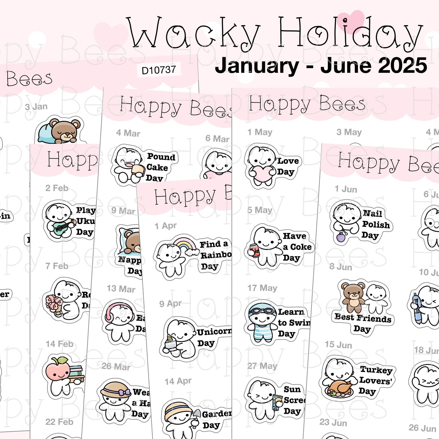 Wacky Holiday Doodles / January to June 2025 - Cute Journal Planner Stickers D10737-739