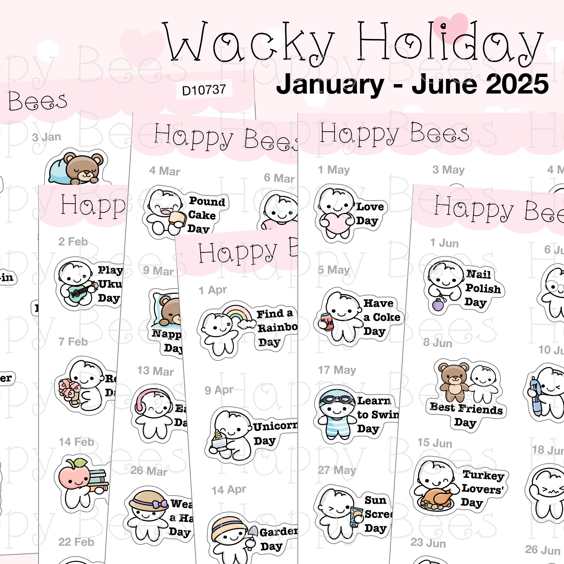 Wacky Holiday Doodles / January to June 2025 - Cute Journal Planner Stickers D10737-739